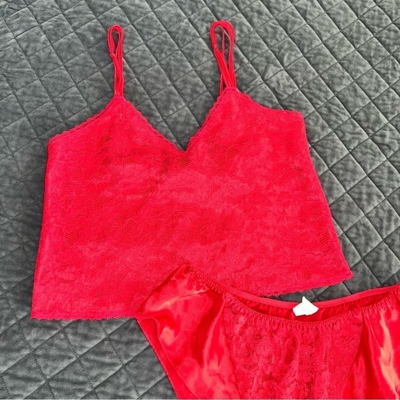 Victoria Secret Cami Set Medium Vintage Rare Gold Label pj Red Satin Tank E - Picture 3 of 11